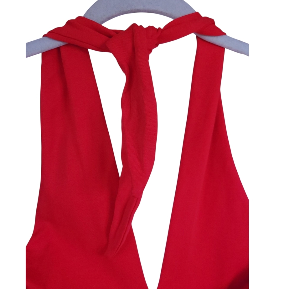 Zara Red Bodycon Halter Mini Dress L Open Back Going Out Club Party Rave - Picture 9 of 15